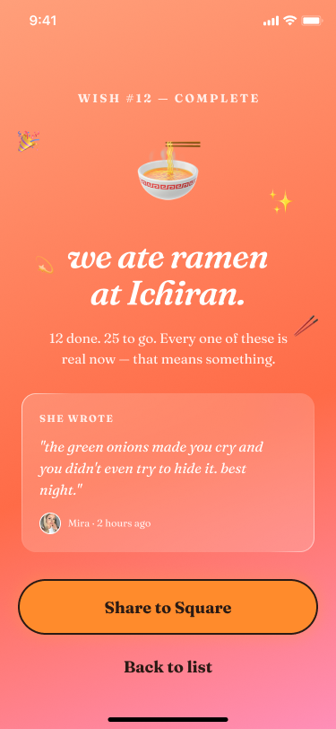 A completed ramen date wish
